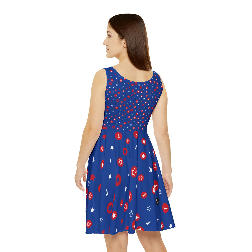 Patriotic Starburst Skater Dress — Red White & Blue AOP