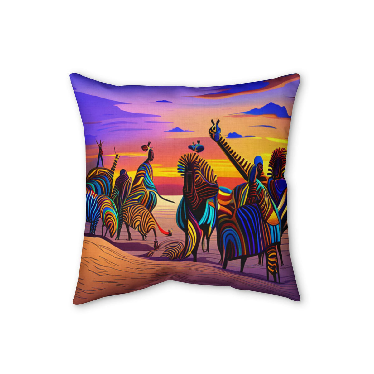 Faux Linen Pillow — Colorful Zebra Sunset Decorative Throw Pillow