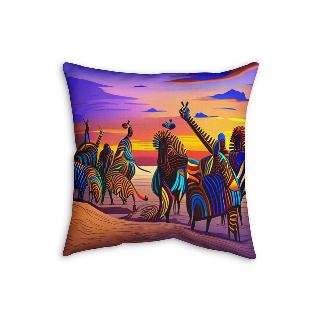 Faux Linen Pillow — Colorful Zebra Sunset Decorative Throw Pillow
