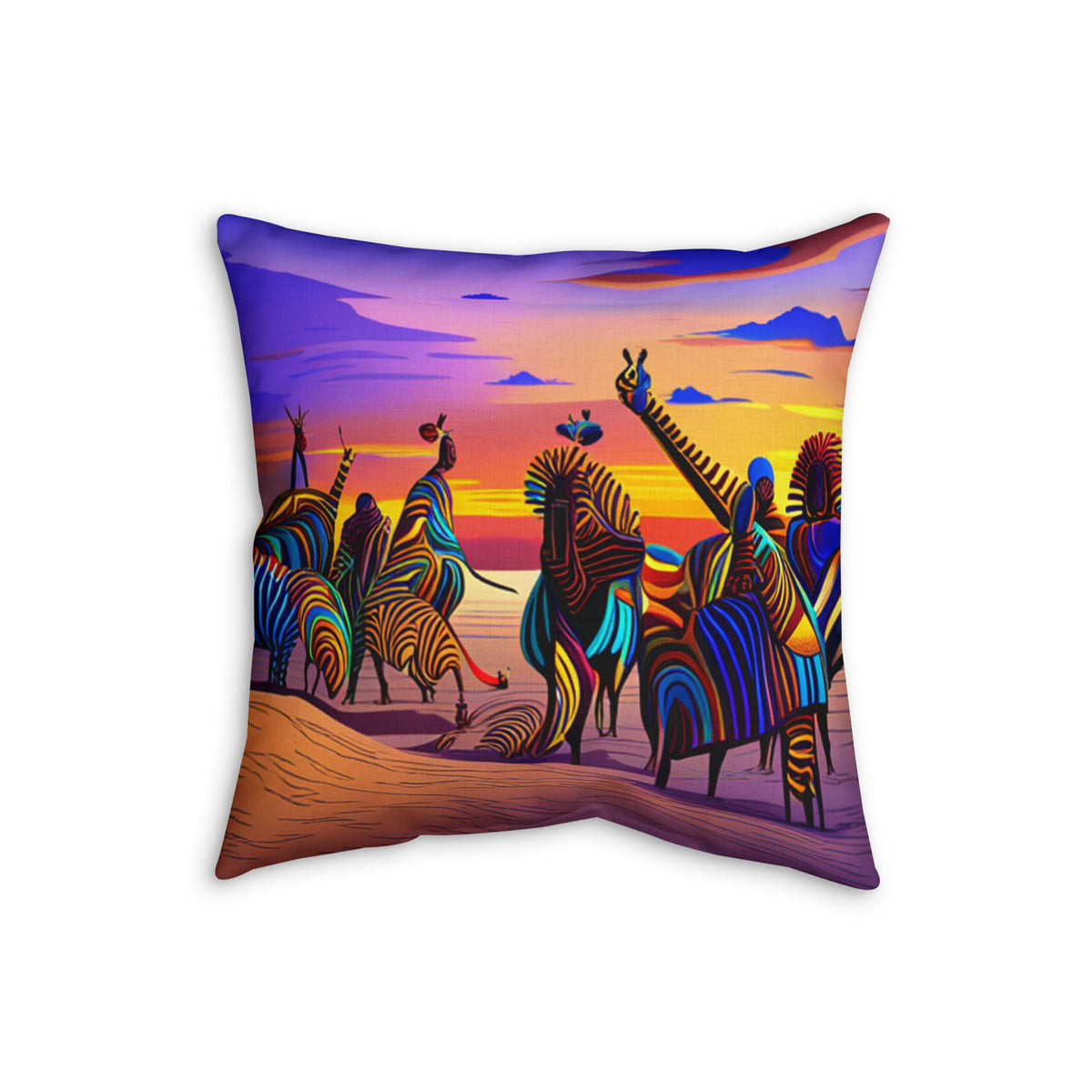 Faux Linen Pillow — Colorful Zebra Sunset Decorative Throw Pillow