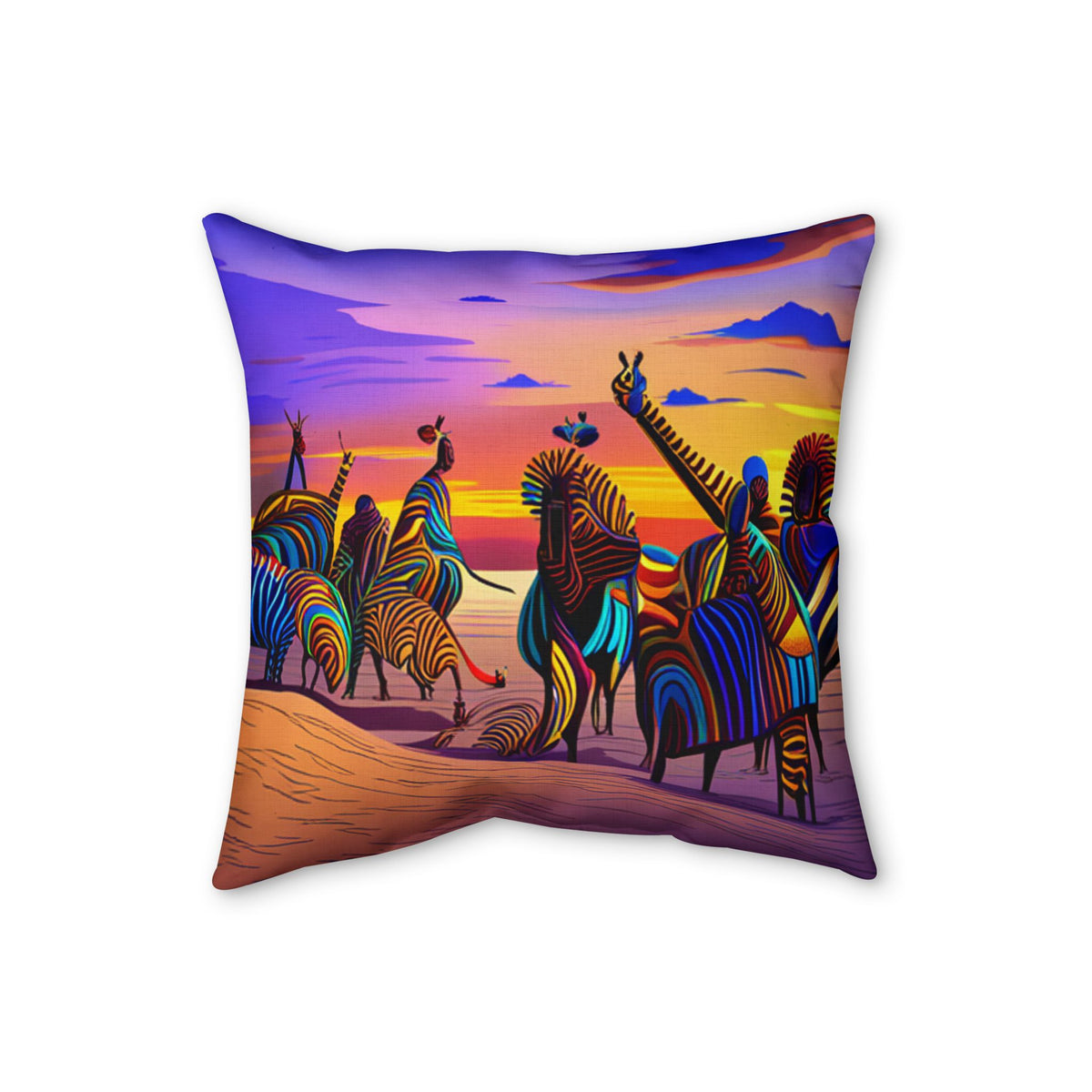 Faux Linen Pillow — Colorful Zebra Sunset Decorative Throw Pillow