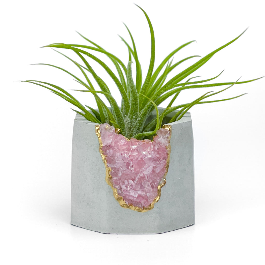 ROSE QUARTZ GEODE PLANTER