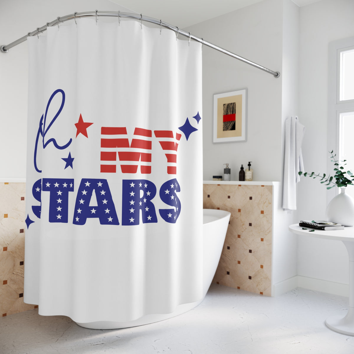 Oh My Stars Shower Curtain – Patriotic Red, White & Blue Bathroom Decor