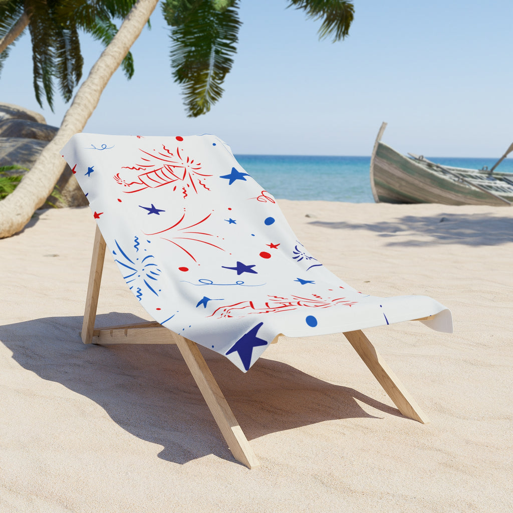 Patriotic Fireworks Beach Towel — Red, White & Blue Stars
