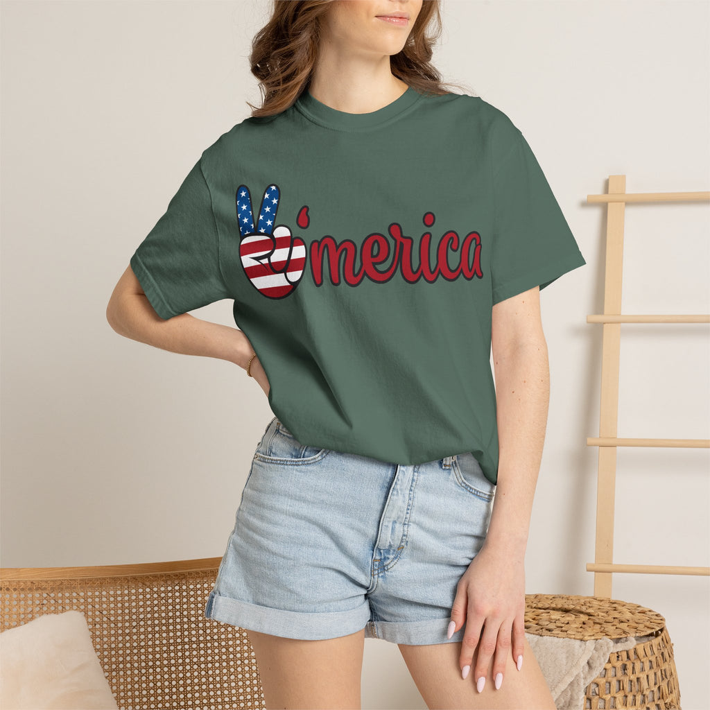 'Merica Flag Peace Sign T-Shirt — Patriotic USA 4th of July Tee