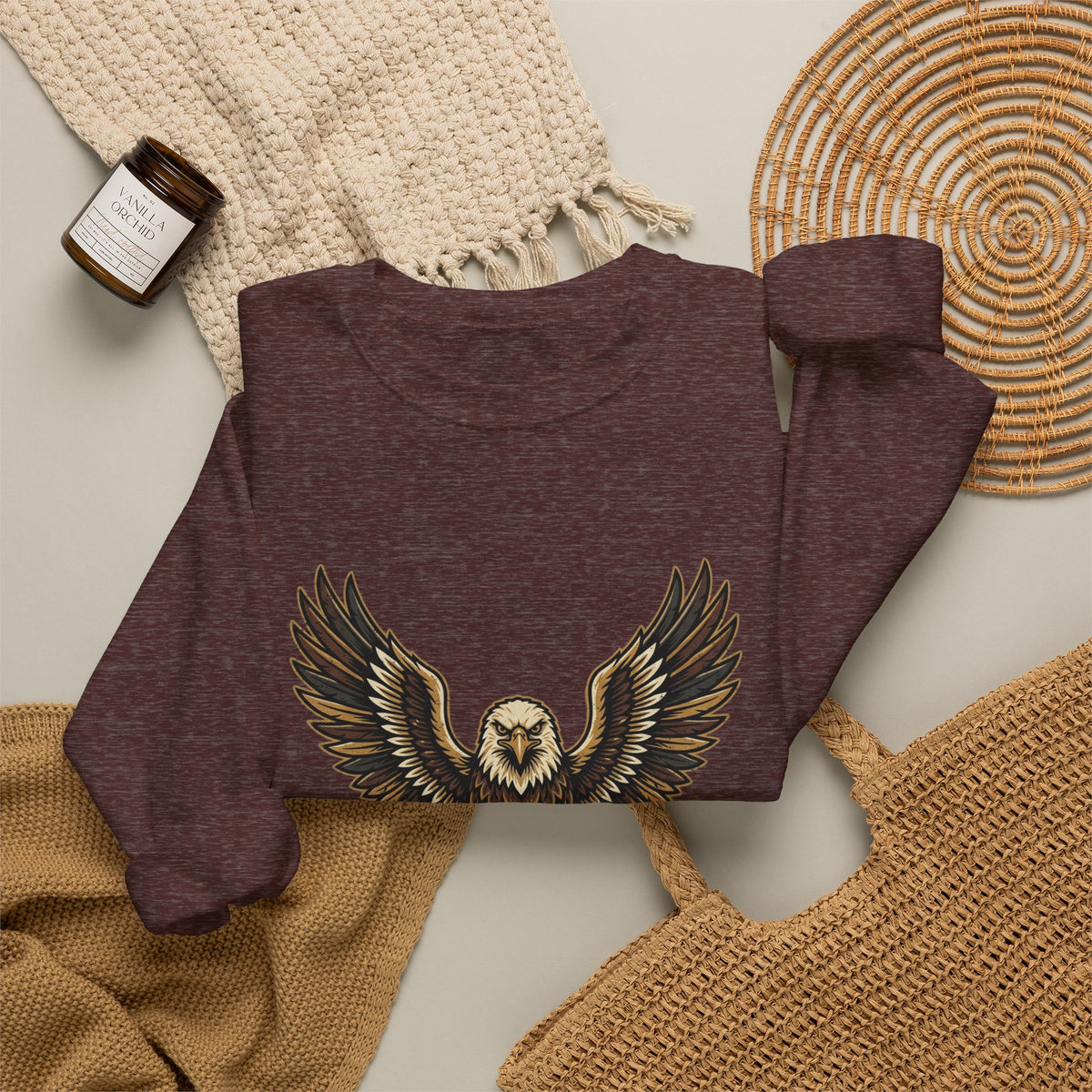 Eagle Graphic Crewneck Sweatshirt — Vintage Bald Eagle Wings Design