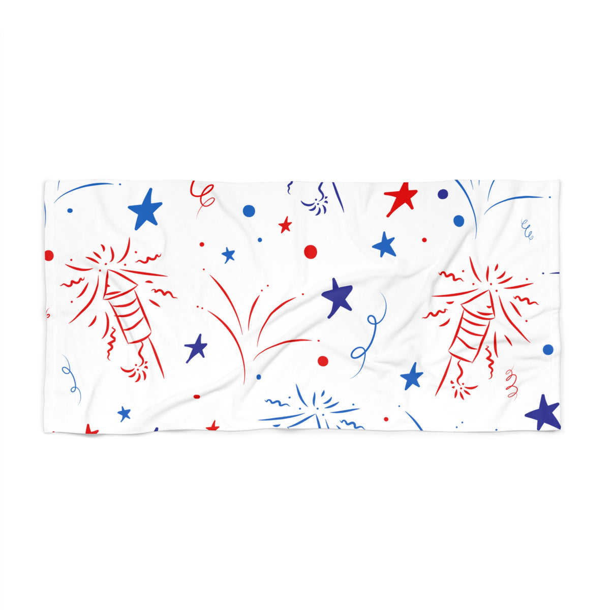 Patriotic Fireworks Beach Towel — Red, White & Blue Stars